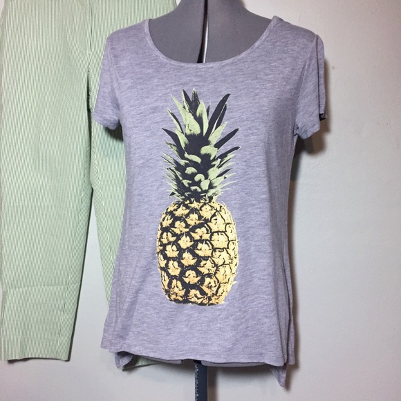 Alya Tops - alya Gray Pineapple T-Shirt Tee Top Longer Sides S